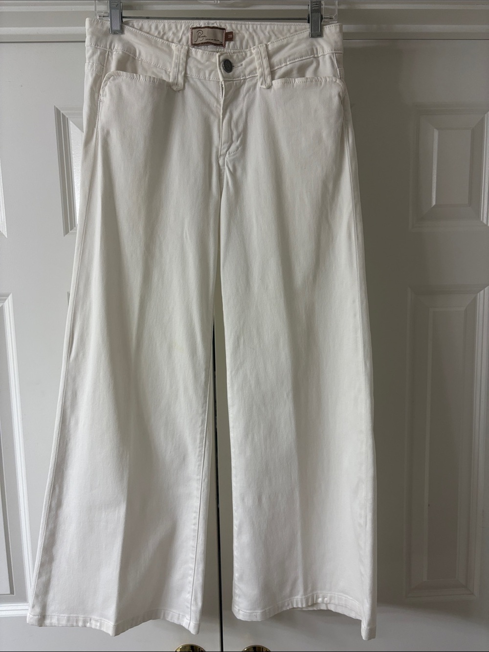 PAIGE Cream Wide-Leg Jeans